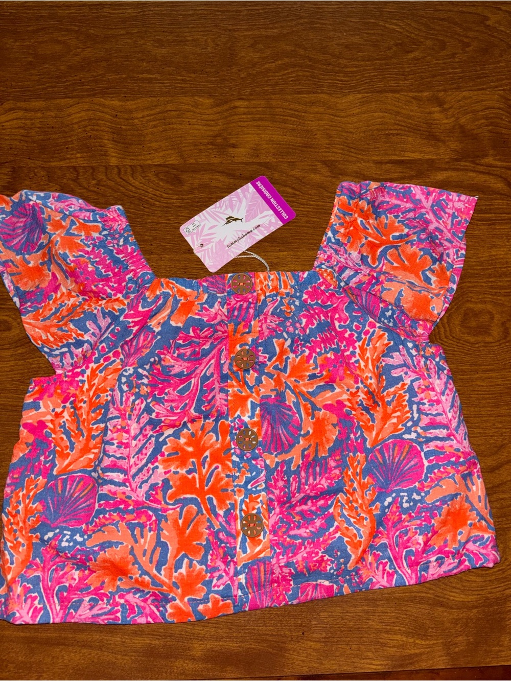 Girls Tommy Bahama Bright Coral & Pink Tropical top size 5 NWT